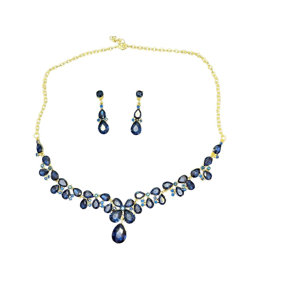 Gold-Tone Blue Crystal Necklace & Earrings Set‎